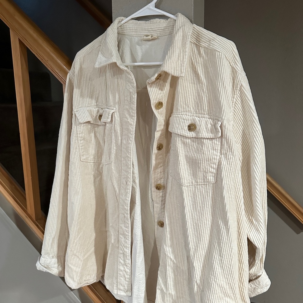 a.n.a Women's Beige Button Down Corduroy Shirt